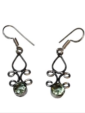 Delicate Green Amethyst Gemstone 925 Sterling Silver Dangle Earrings